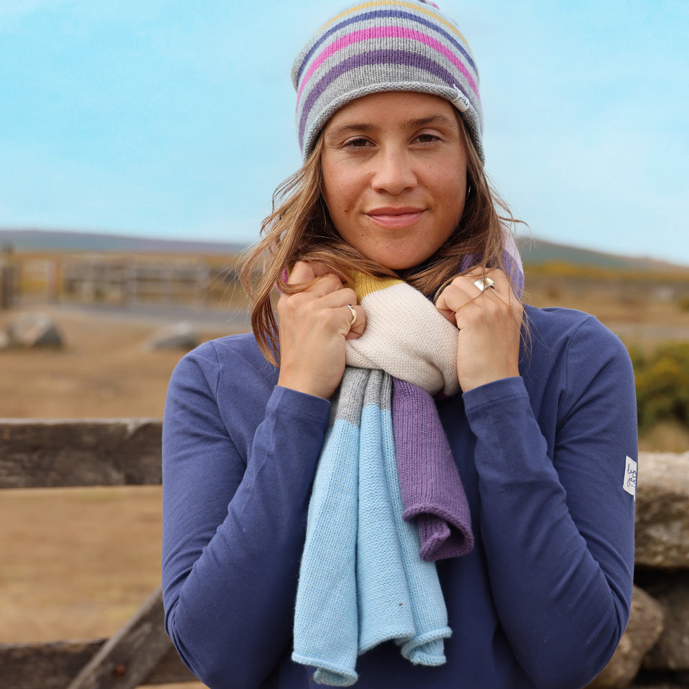 LJ72 - Colour Block Knitted Scarf - Grey Marle
