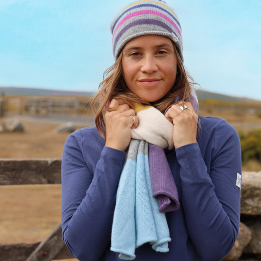 LJ72 - Colour Block Knitted Scarf - Grey Marle