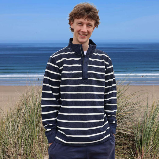 LJ700S - Mens Striped 1/4 Zip Pique Sweatshirt - Marine