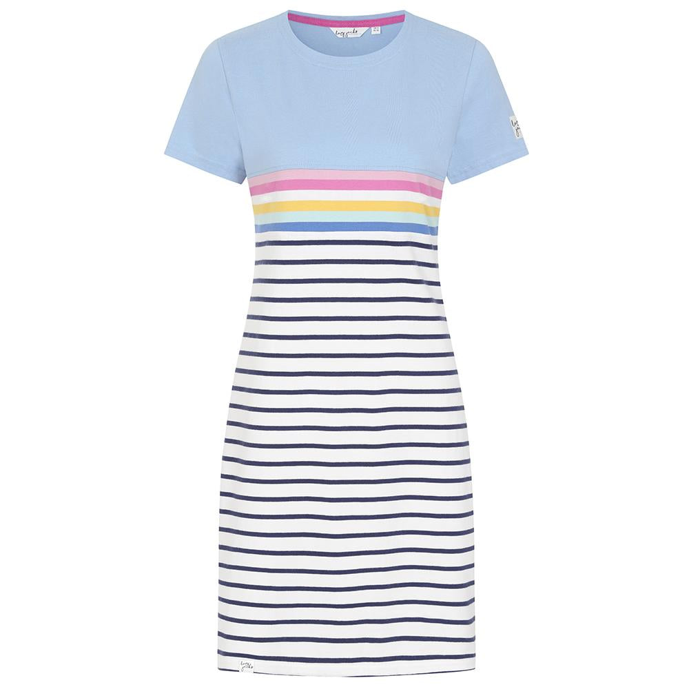 LJ115 - Striped T-Shirt Dress - Sky