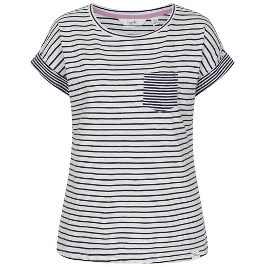 LJ162 - Ladies Striped Roll Sleeve Tee - White