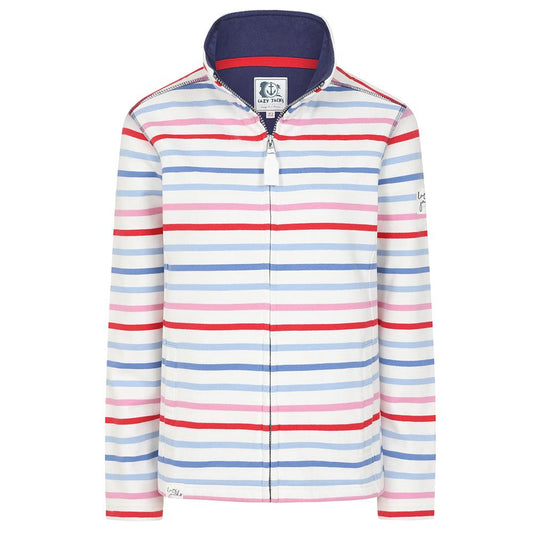 LJ32 - Ladies Full Zip Striped Sweatshirt - Red