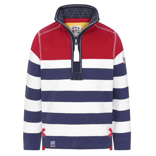 LJ51C - Boys Striped 1/4 Zip Sweatshirt - Rouge