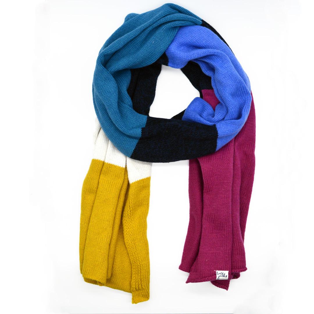 LJ72 - Colour Block Knitted Scarf - Honeysuckle
