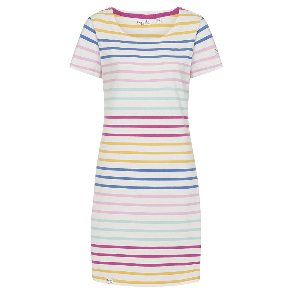 LJ115 - Striped T-Shirt Dress - Rainbow (Pastel)