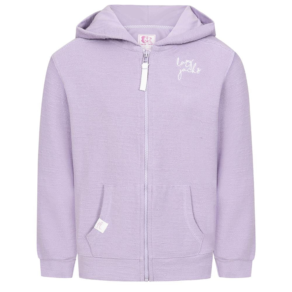 LJ102C - Girls Textured Hooded Zip Thru Sweatshirt - Lilac