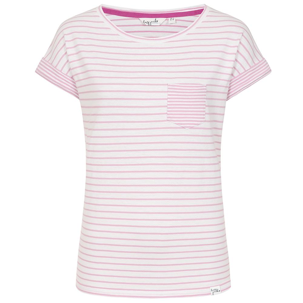 LJ162 - Ladies Striped Roll Sleeve Tee - Pink