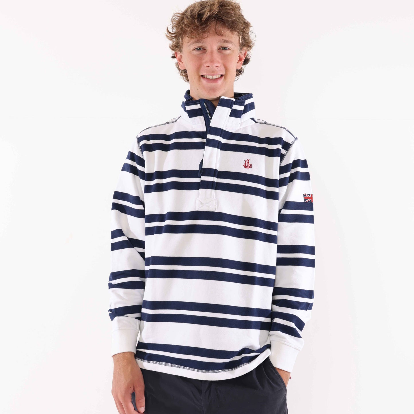 LJ39 - Men's Striped 1/4 Zip Sweatshirt - White