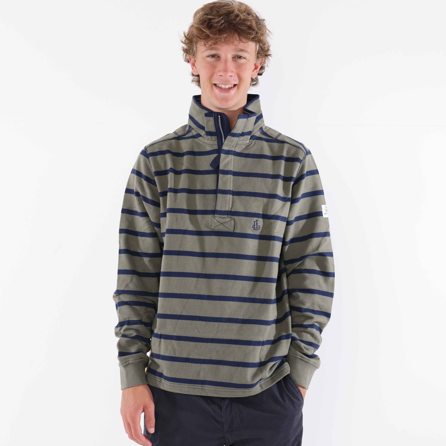 LJ39 - 1/4 Zip Striped Sweatshirt - Khaki