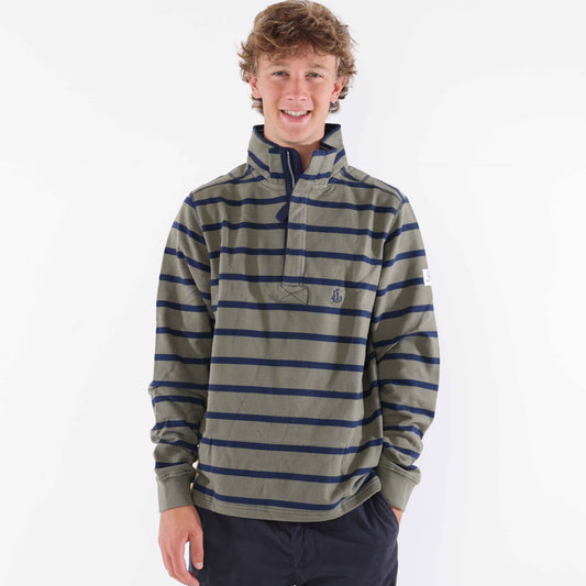 LJ39 - 1/4 Zip Striped Sweatshirt - Khaki