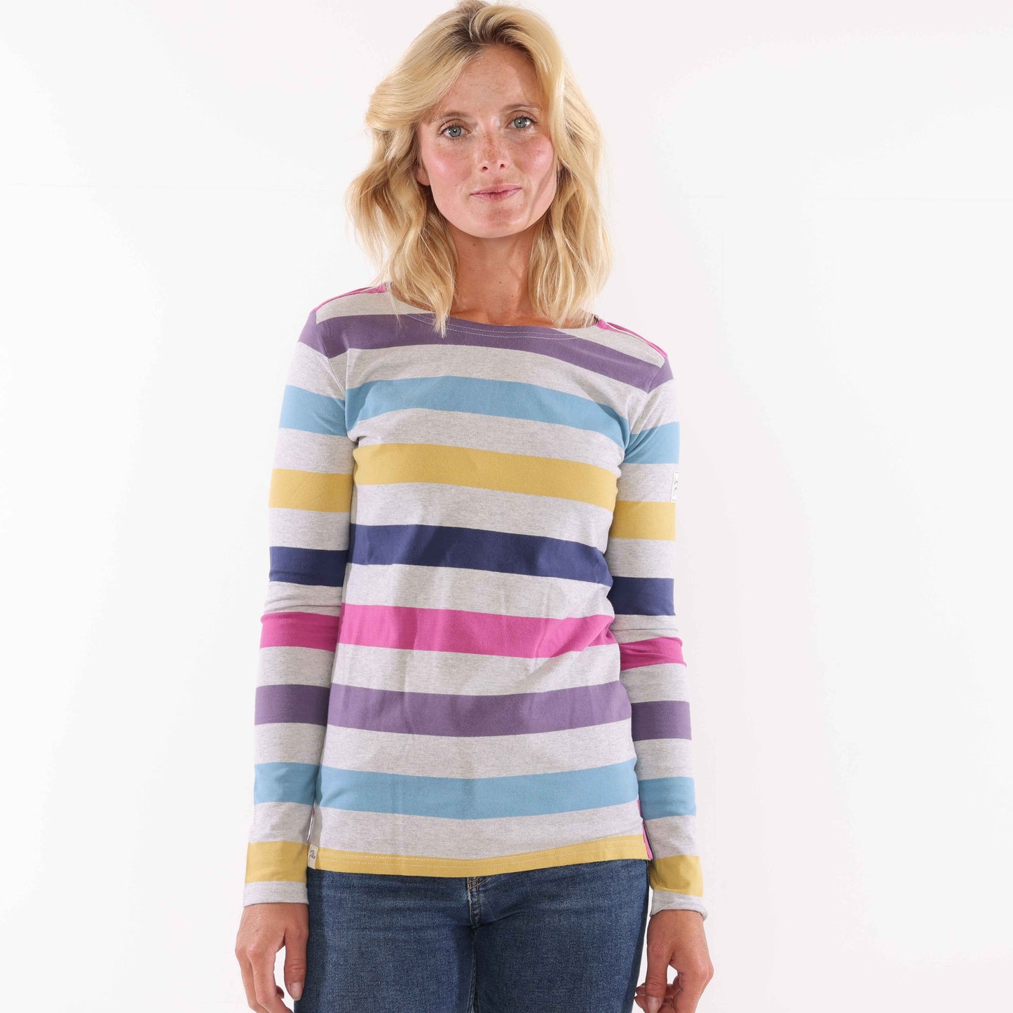 LJ97M - Multi Striped Breton Top - Grey Marle