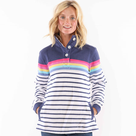 LJ6 - Striped Button Neck Sweatshirt - Prism/ White base