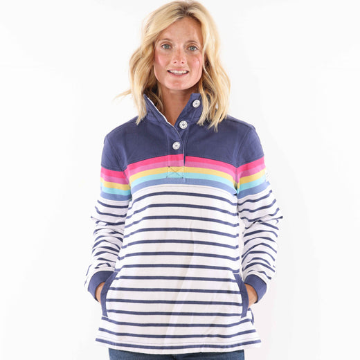 LJ6 - Striped Button Neck Sweatshirt - Prism/ White base