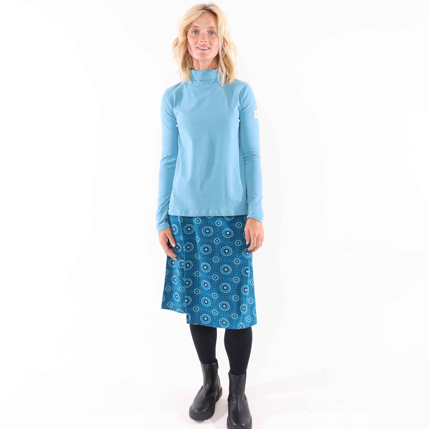 LJ41 - Printed Jersey Skirt - Circle Teal