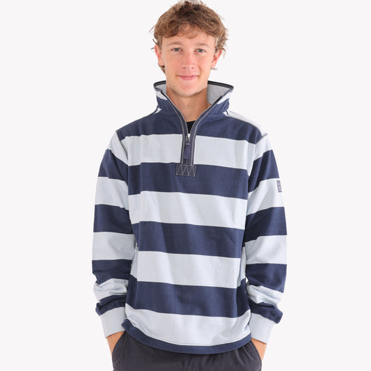 LJ39 - Mens Striped 1/4 Zip Sweatshirt - Sky