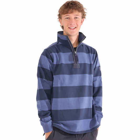 LJ39 - Mens Striped 1/4 Zip Sweatshirt - Denim