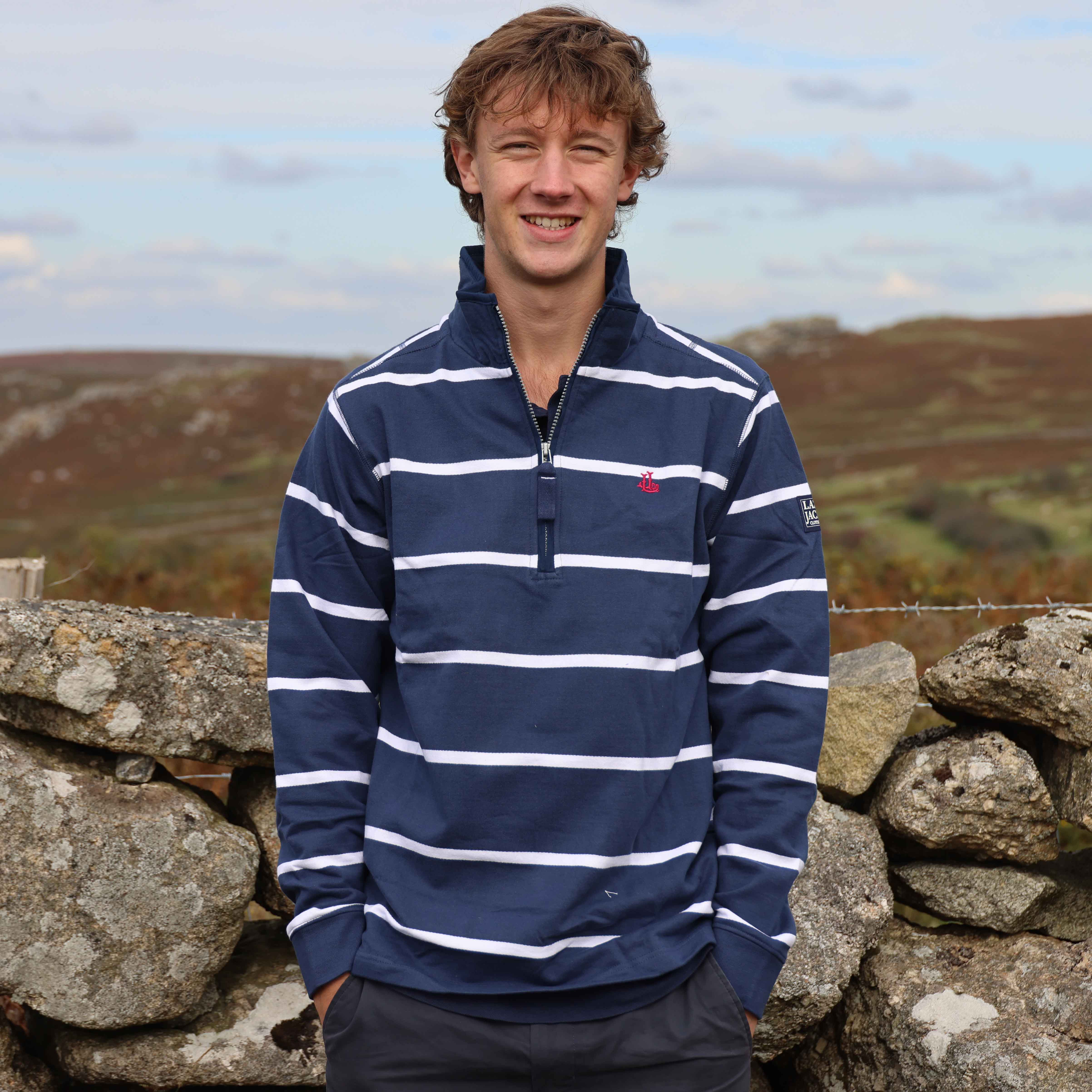 LJ51 - Mens Striped 1/4 Zip Sweatshirt - Marine – Lazy Jacks