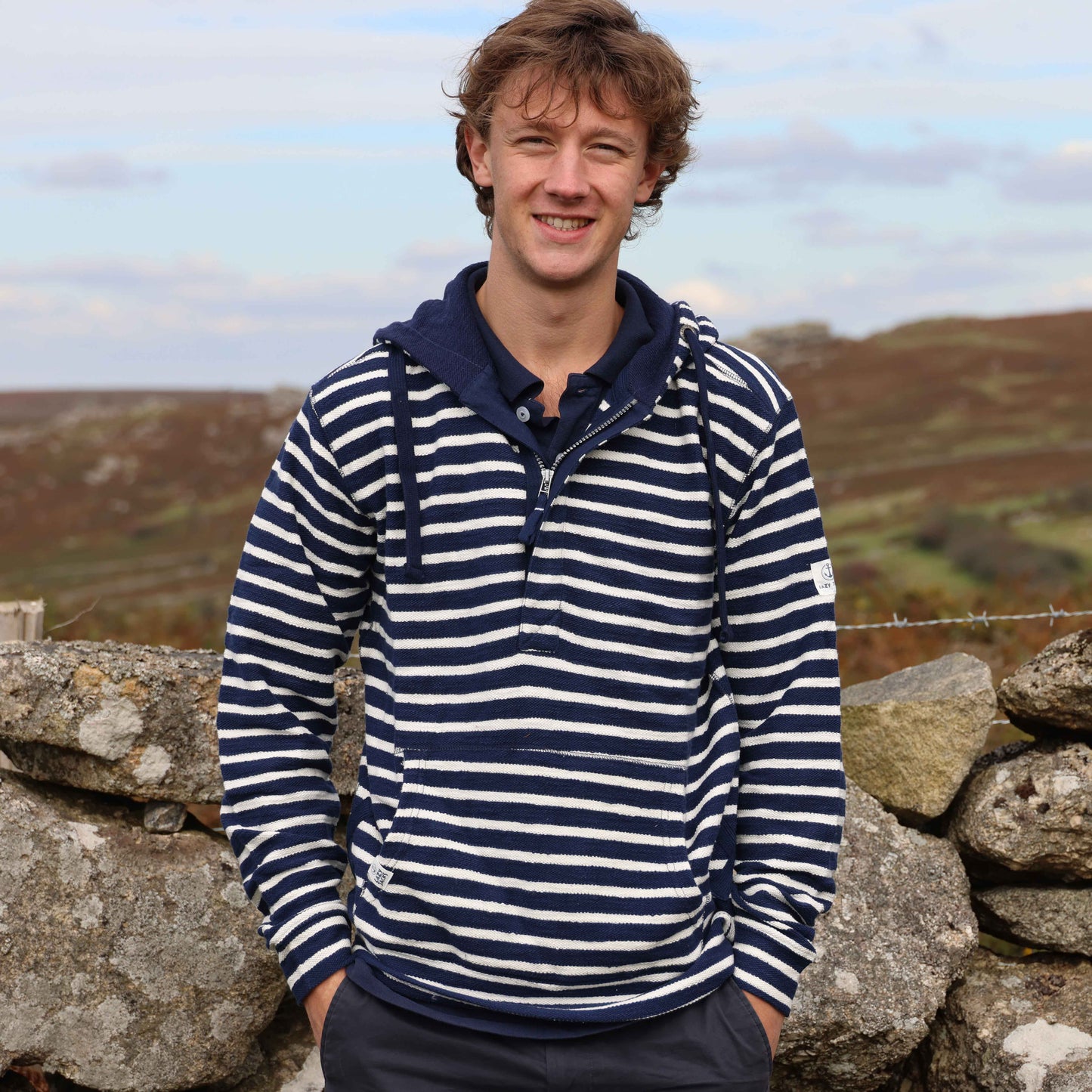 LJ44S - Men's Textured Hooded Sweatshirt - Marine