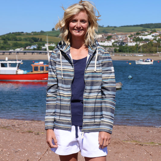 LJ302 - Textured Striped Hooded Sweatshirt - Twilight