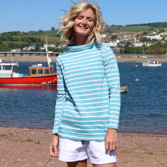 LJ94S - Striped Roll Neck Sweatshirt - Ocean