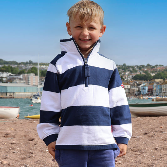 LJ51C - Boys 1/4 Zip Striped Sweatshirt - Wide Stripe
