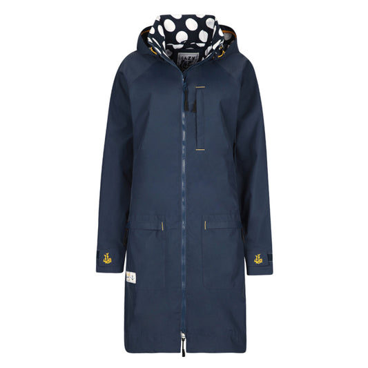 LJ67 - Ladies Longline Waterproof Coat - Marine with Spot