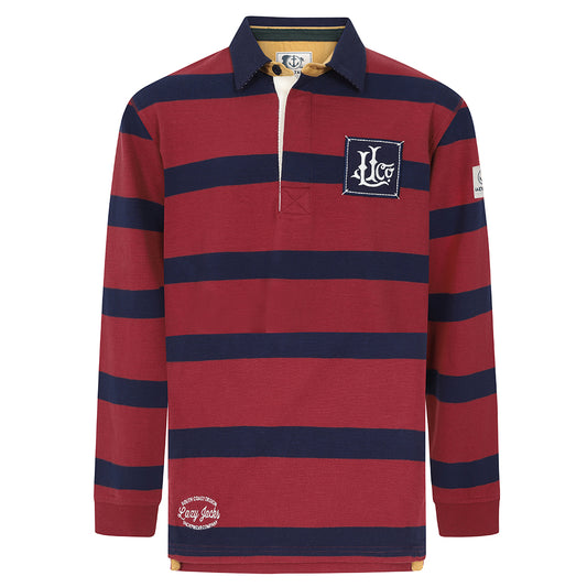 LJ78C - Boys Striped Rugby Shirt - Red