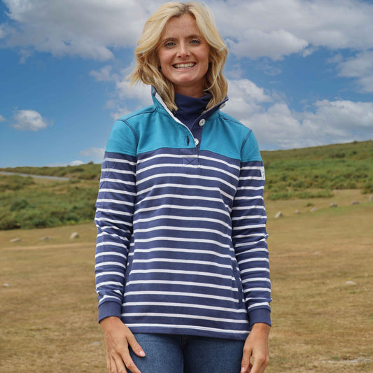 LJ6 - Ladies Button Neck Sweatshirt - Turquoise