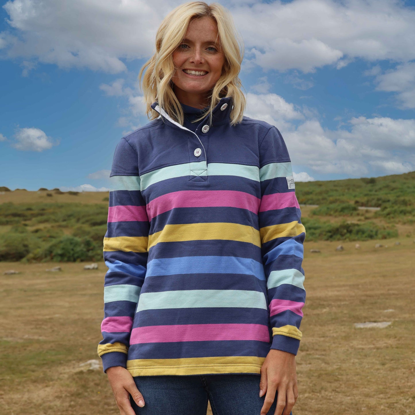 LJ6 - Striped Button Neck Sweatshirt - Multi