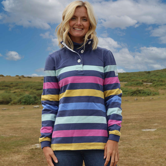 LJ6 - Striped Button Neck Sweatshirt - Multi