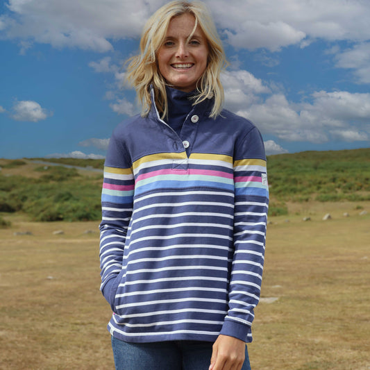 LJ6 - Striped Button Neck Sweatshirt - Prism