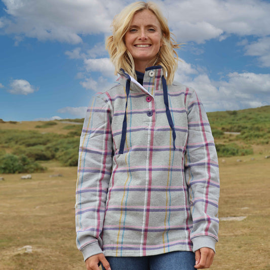 LJ14 Plaid - Button Neck Sweatshirt - Grey Marl