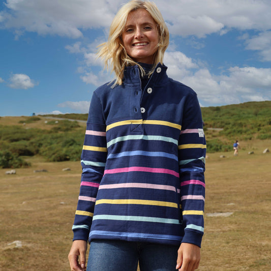 LJ6 - Striped Button Neck Sweatshirt - Twilight