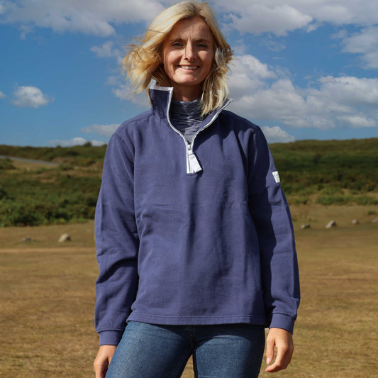 LJ3 - Ladies Quarter Zip Sweatshirt - Twilight with White Trim