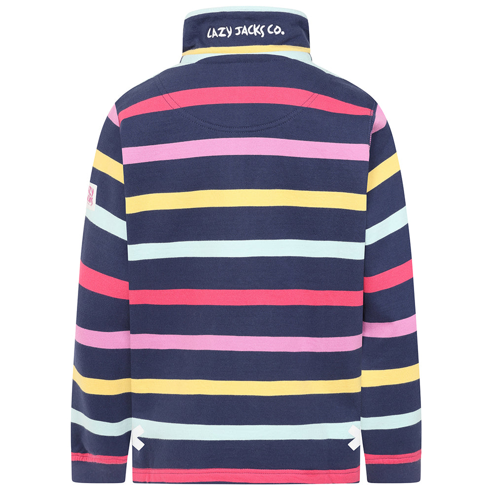 LJ35C  - Girl's Striped Quarter Zip Sweatshirt - Twilight