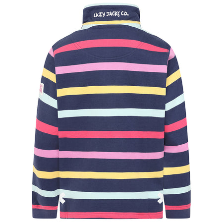 LJ35C  - Girl's Striped Quarter Zip Sweatshirt - Twilight