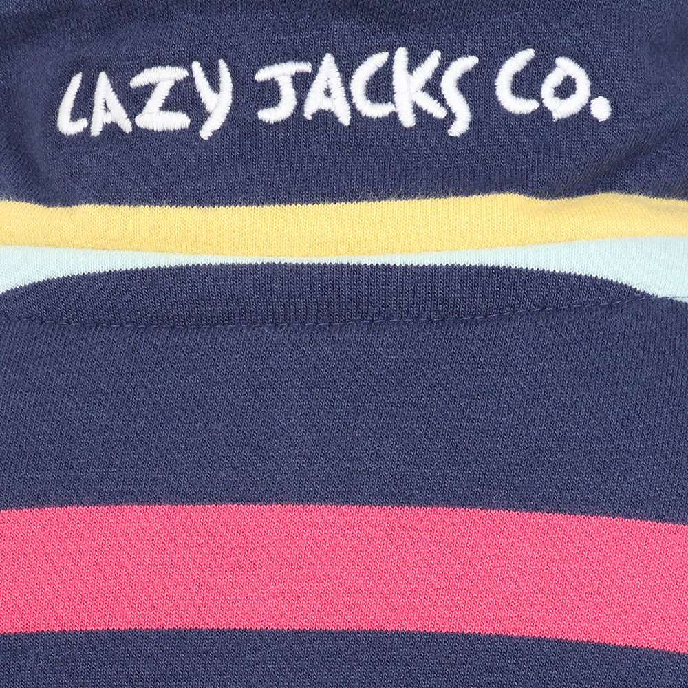 LJ35C  - Girl's Striped Quarter Zip Sweatshirt - Twilight