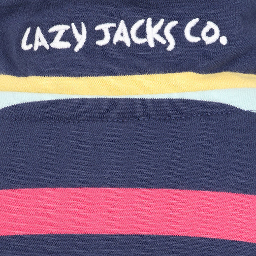 LJ35C  - Girl's Striped Quarter Zip Sweatshirt - Twilight