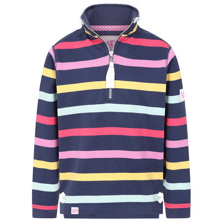 LJ35C  - Girl's Striped Quarter Zip Sweatshirt - Twilight
