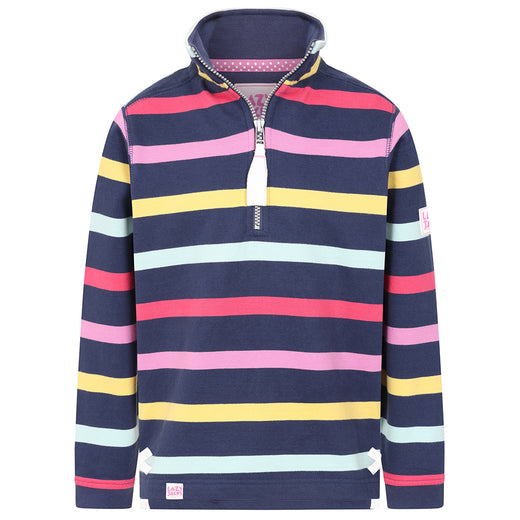 LJ35C  - Girl's Striped Quarter Zip Sweatshirt - Twilight