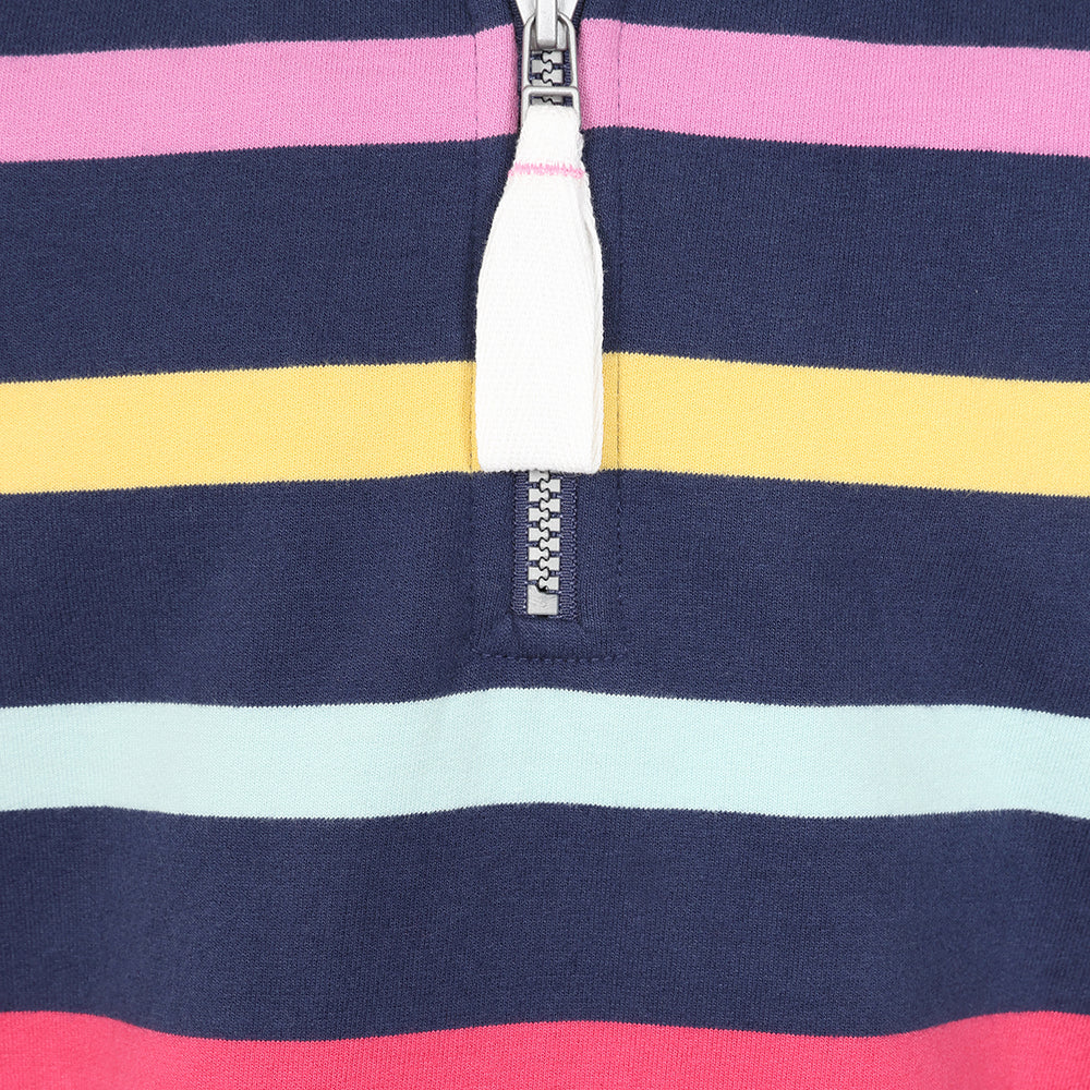 LJ35C  - Girl's Striped Quarter Zip Sweatshirt - Twilight