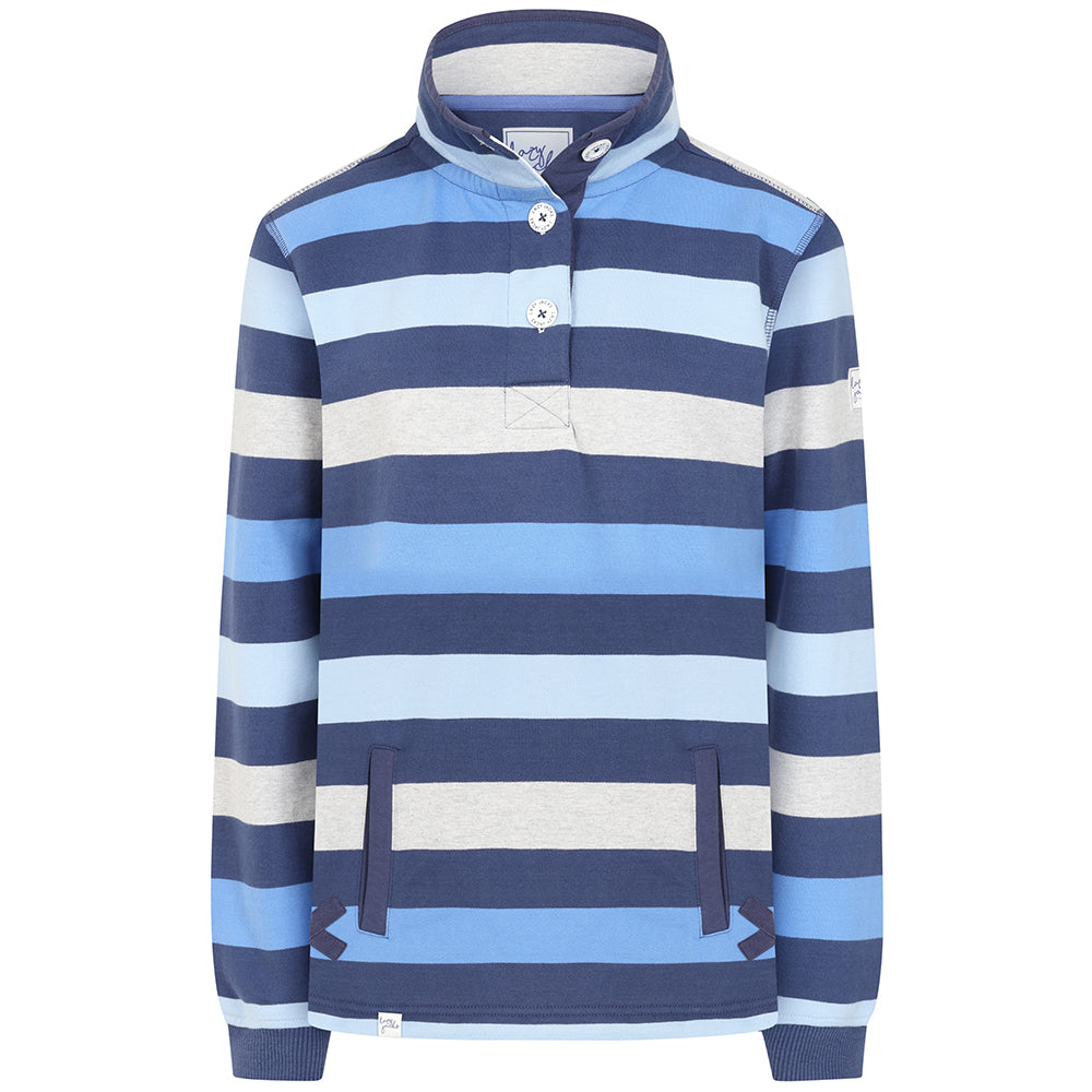 LJ6 - Striped Button Neck Sweatshirt - Winter Blues