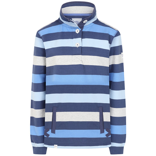 LJ6 - Striped Button Neck Sweatshirt - Winter Blues