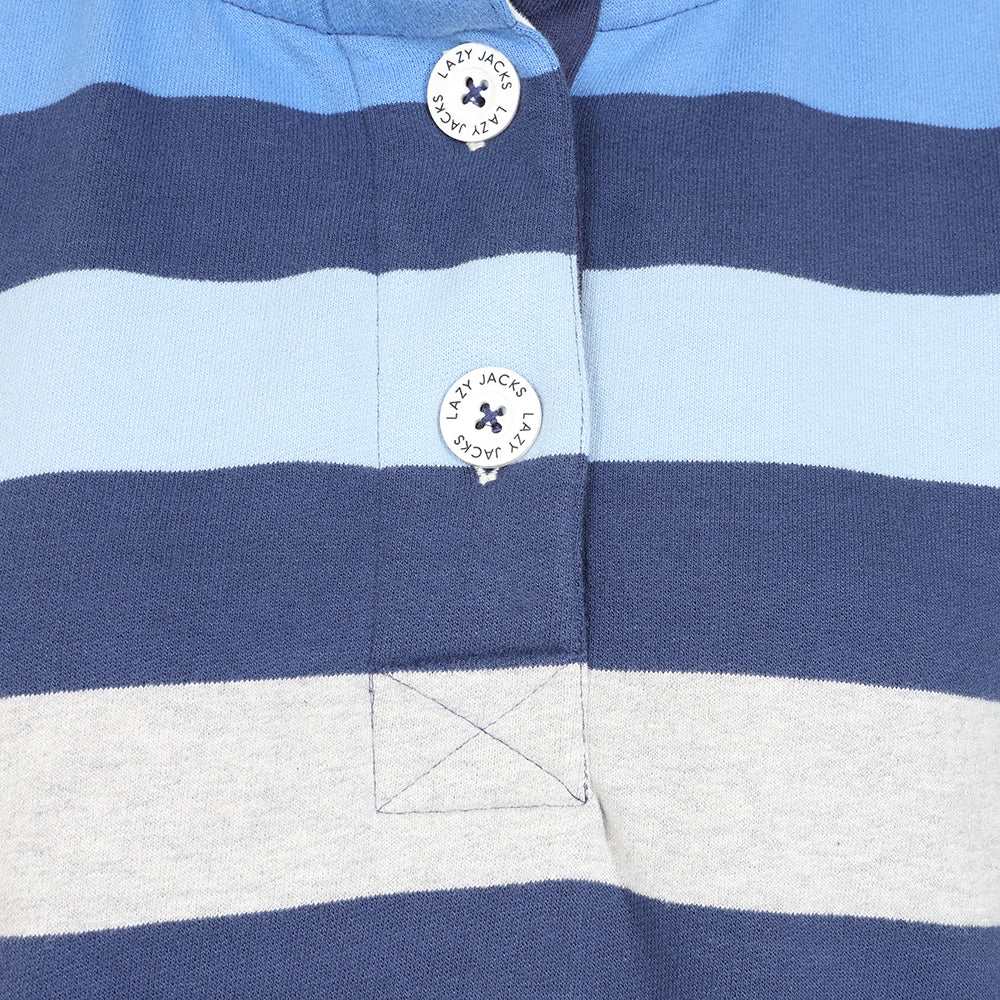 LJ6 - Striped Button Neck Sweatshirt - Winter Blues