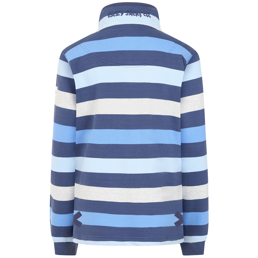 LJ6 - Striped Button Neck Sweatshirt - Winter Blues