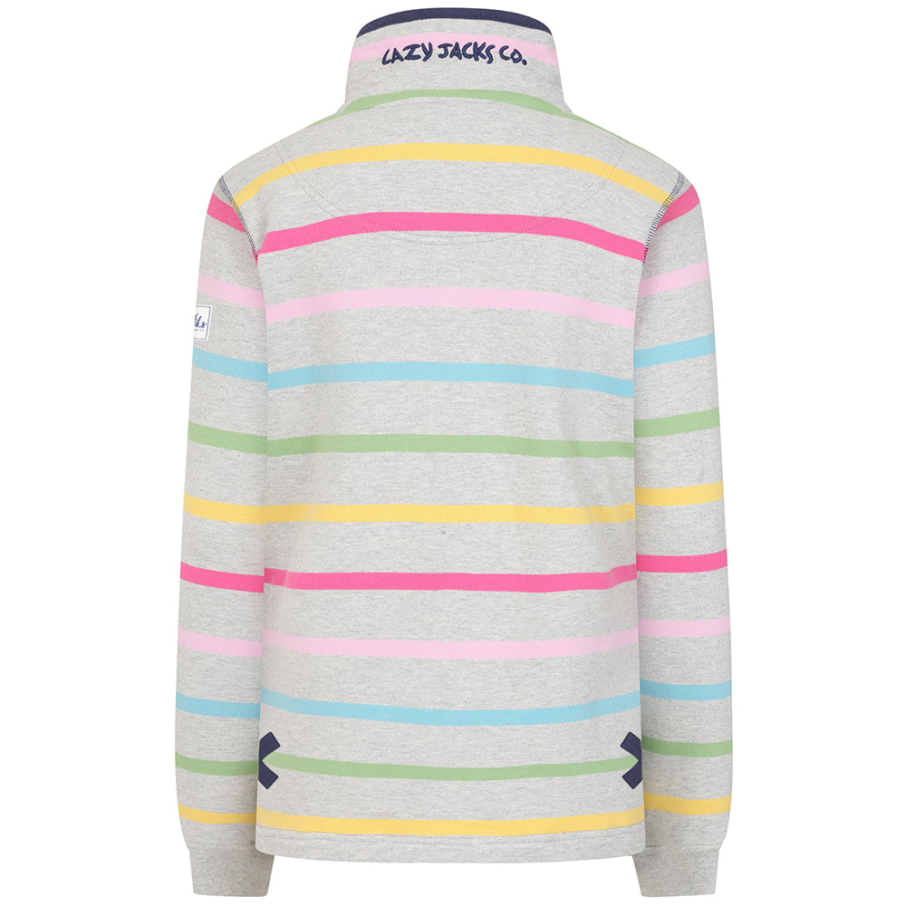 LJ6 - Striped Button Neck Sweatshirt - Winter Brights