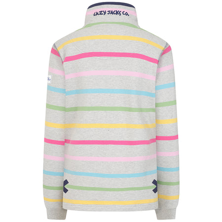 LJ6 - Striped Button Neck Sweatshirt - Winter Brights