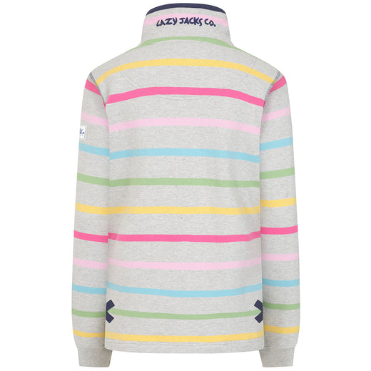LJ6 - Striped Button Neck Sweatshirt - Winter Brights