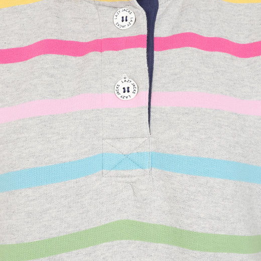 LJ6 - Striped Button Neck Sweatshirt - Winter Brights