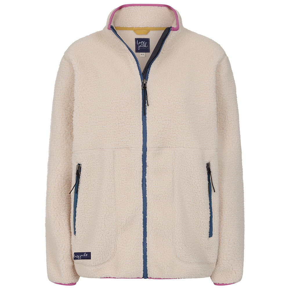 LJ801 - Ladies Full Zip Sherpa Fleece - Oatmeal Raspberry